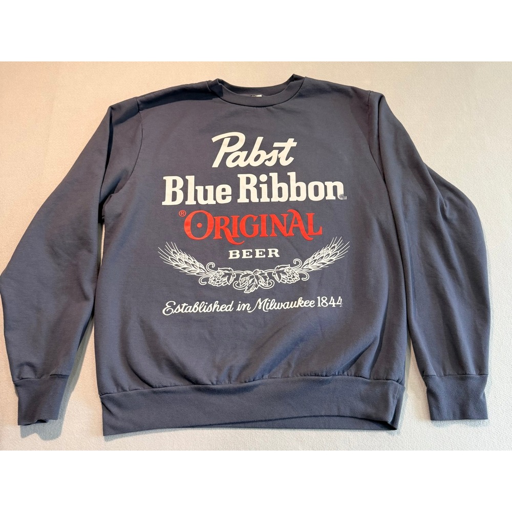 Pabst Blue Ribbon Beer Graphic Sweatshirt Mens XL Blue Crewneck PBR Original